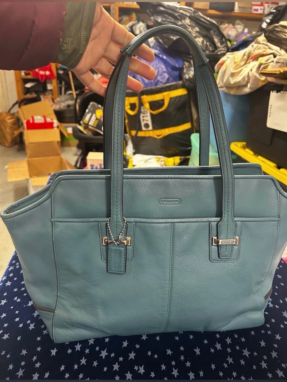 Y2K Coach Teal Pebbled Leather Tote
